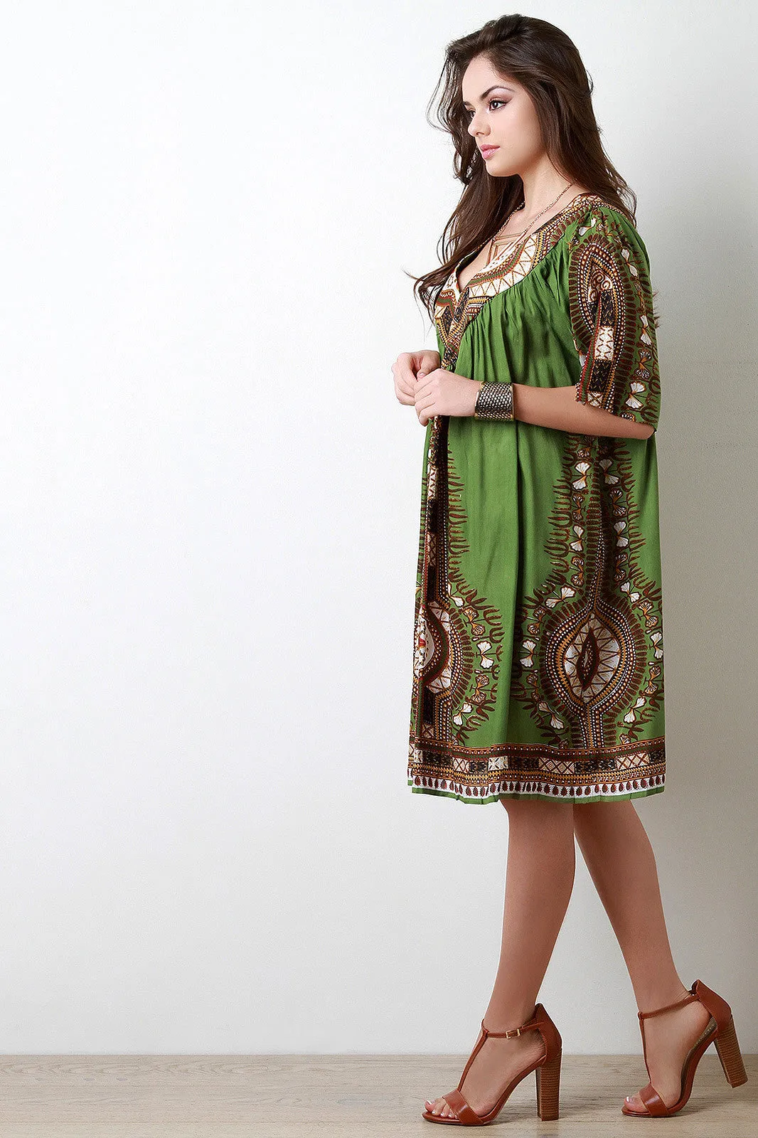 African Dashiki Print V-neck Dress