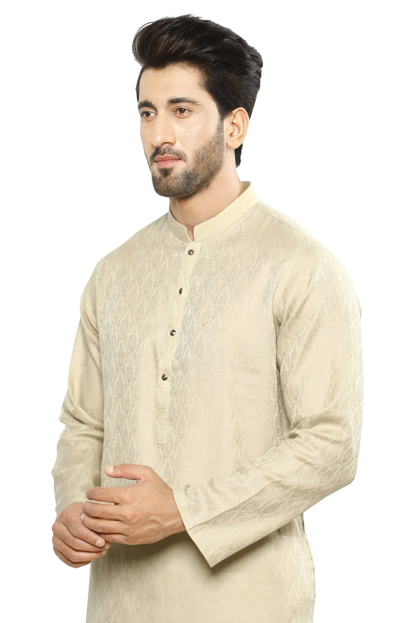 Beige Cotton Jacqurd Shalwar Kameez