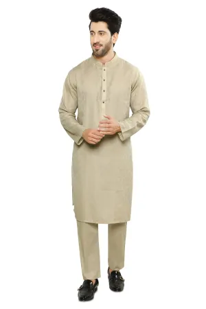 Beige Cotton Jacqurd Shalwar Kameez