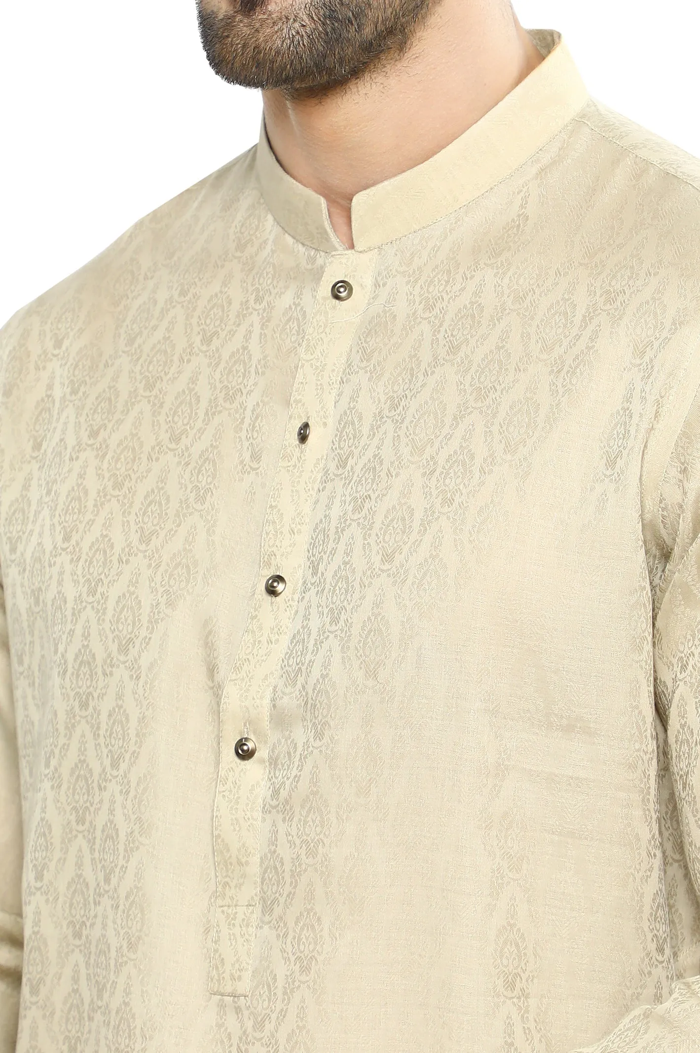 Beige Cotton Jacqurd Shalwar Kameez