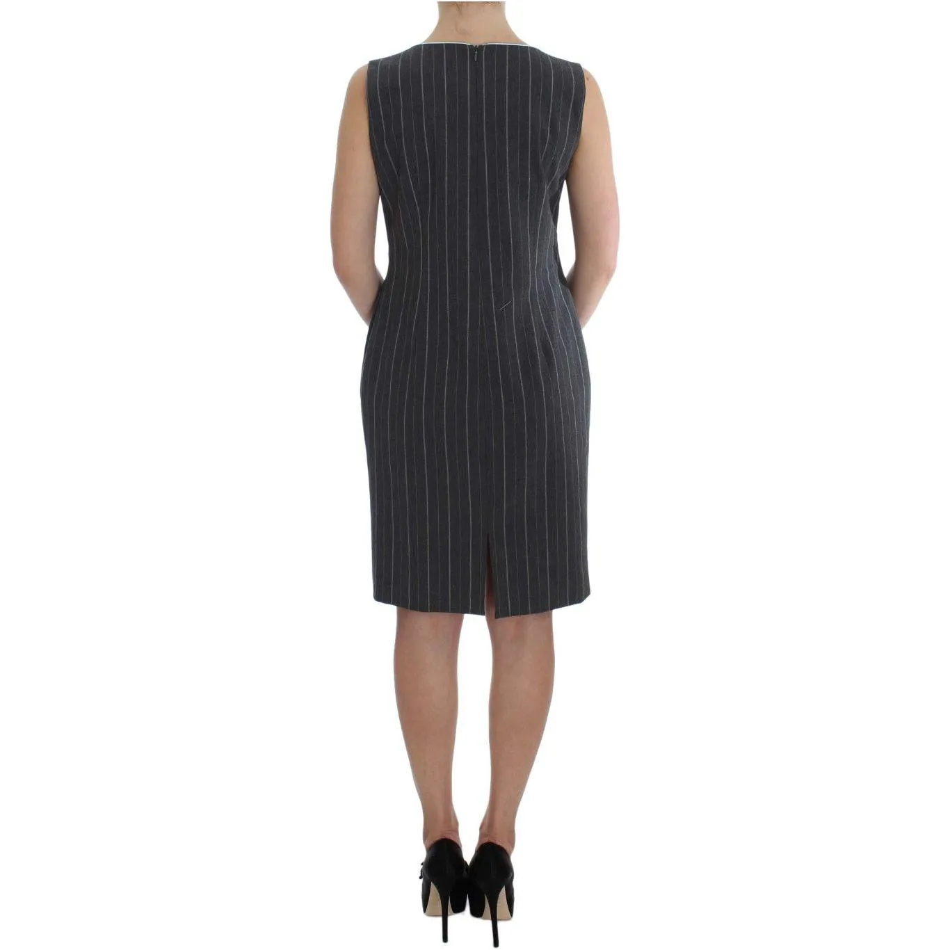 BENCIVENGA Elegant Gray Striped Dress & Blazer Suit Set