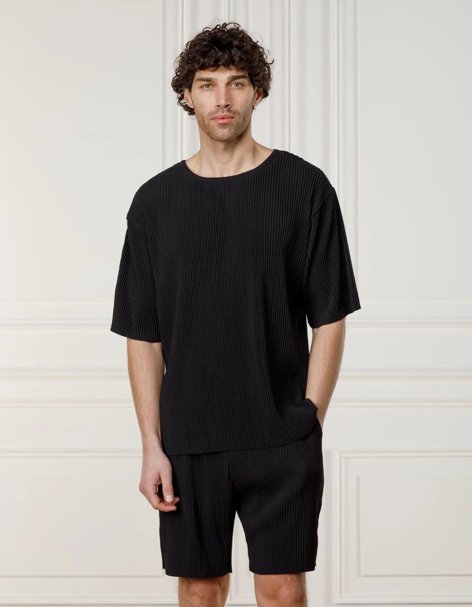 Black Relaxed Pleated T-Shirt