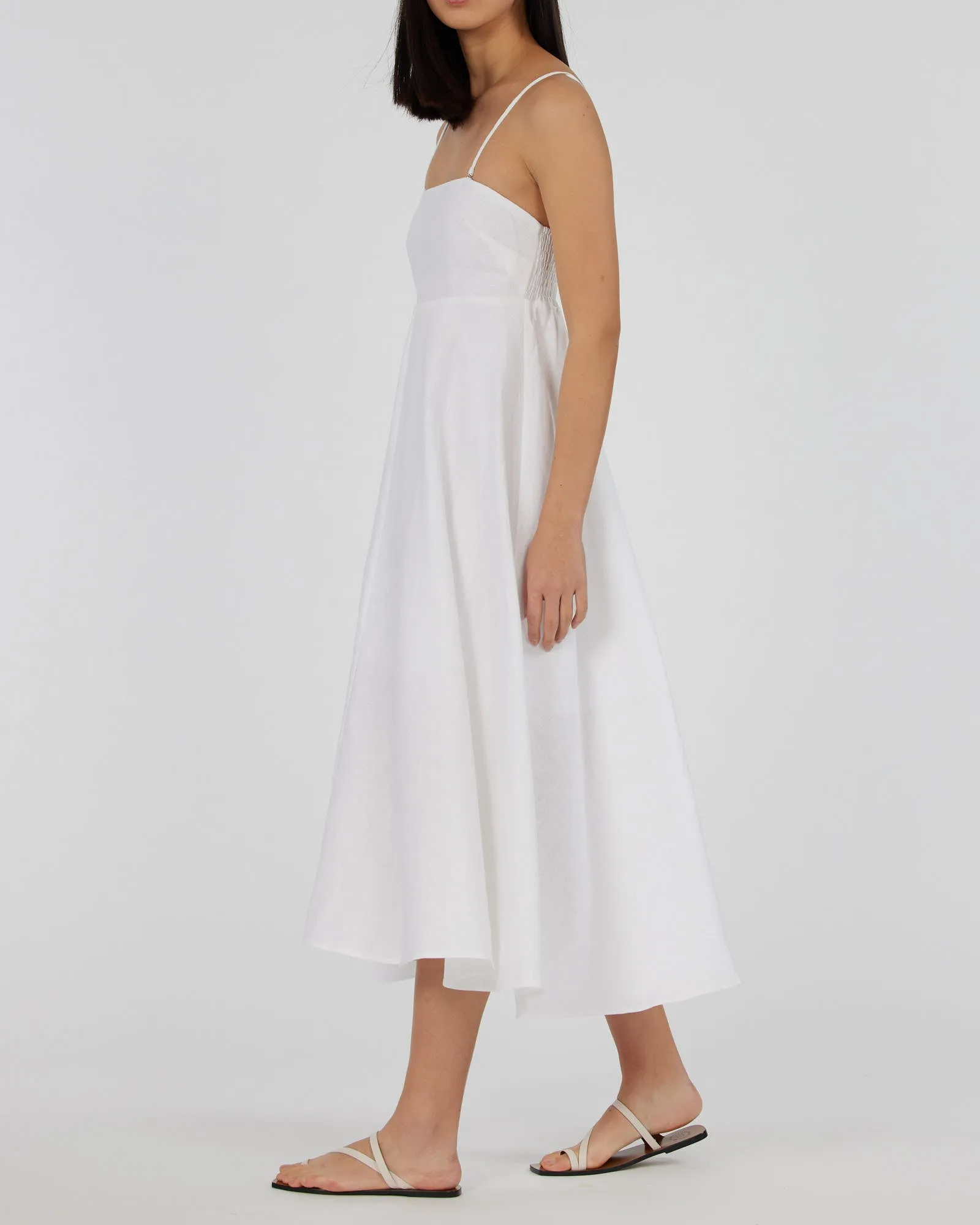 Corinna Linen Midi Dress - White