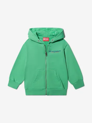 Diesel Boys Logo Zip Up Hoodie in Green