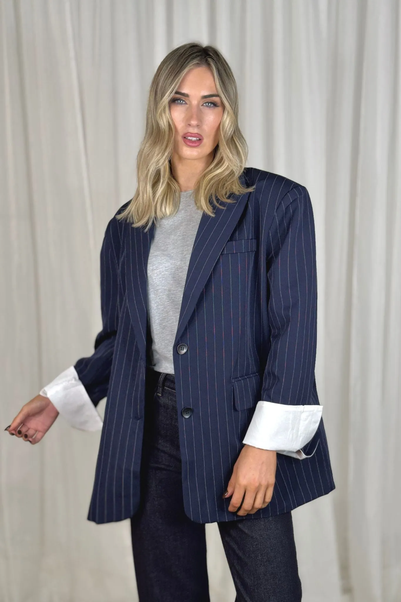 Elsa Pinstripe Blazer In Navy