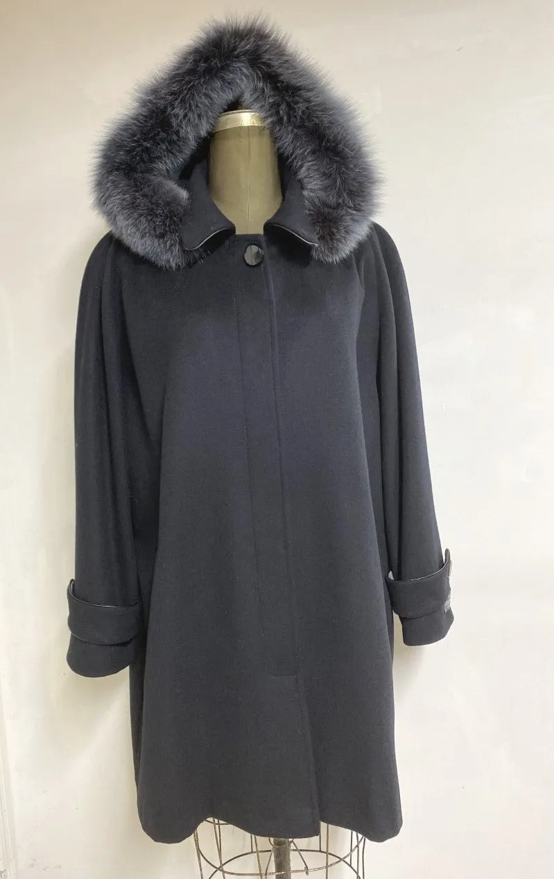 Esther Car Coat - 50% Cashmere & Wool Blend - Detachable Fox Hood