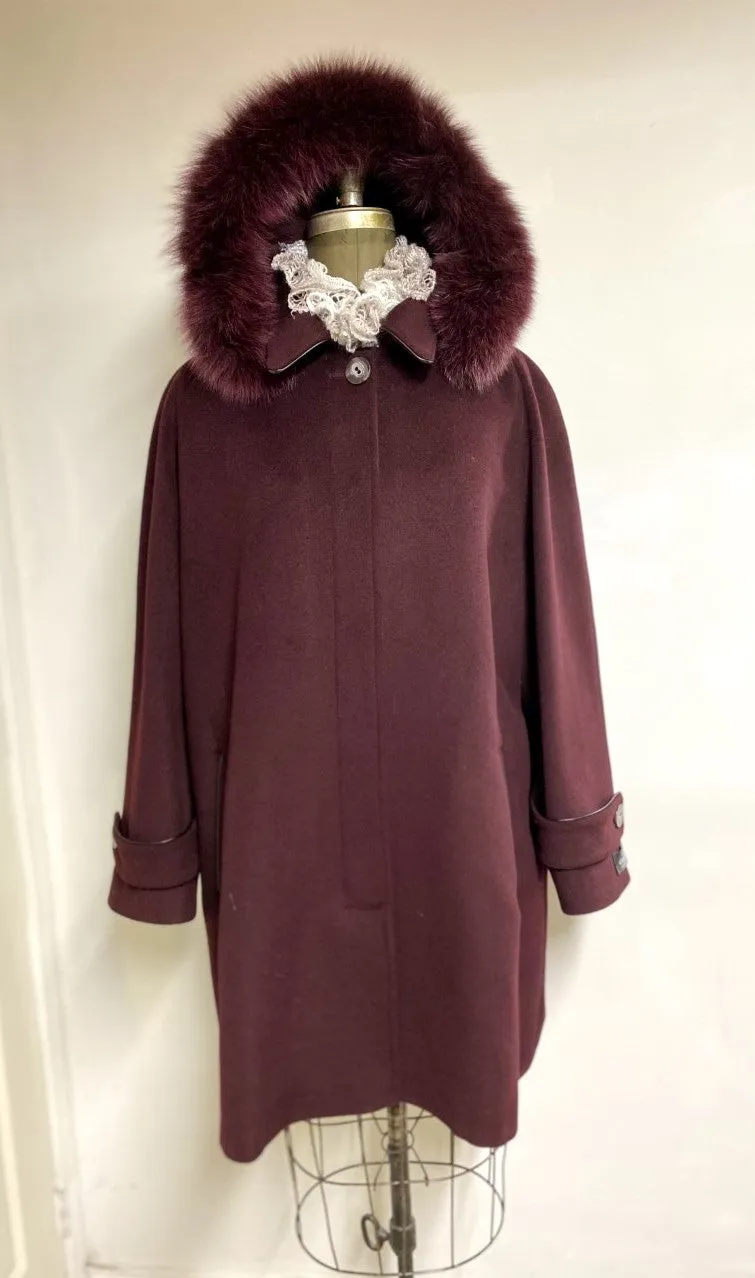 Esther Car Coat - 50% Cashmere & Wool Blend - Detachable Fox Hood