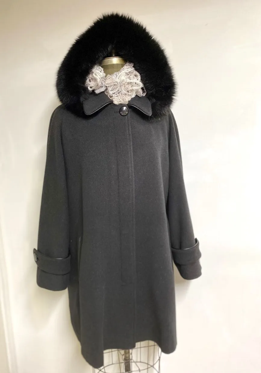 Esther Car Coat - Cashmere & Wool Blend - Detachable Fox Hood