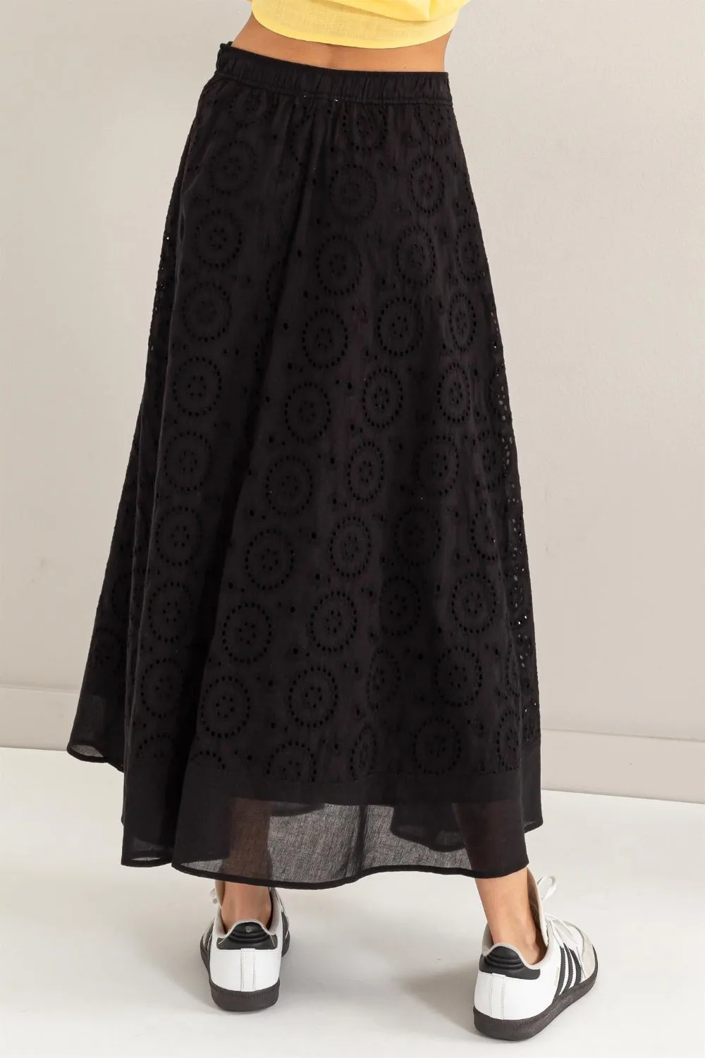 Eyelet High-Waist Midi Skirt