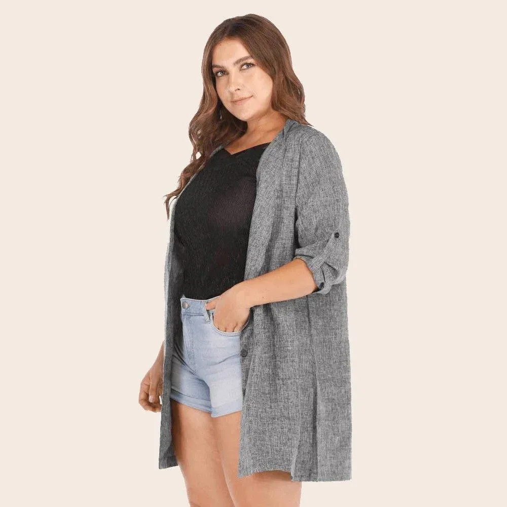 Gray Plus Size Single-Breasted Relaxed Trench Coat