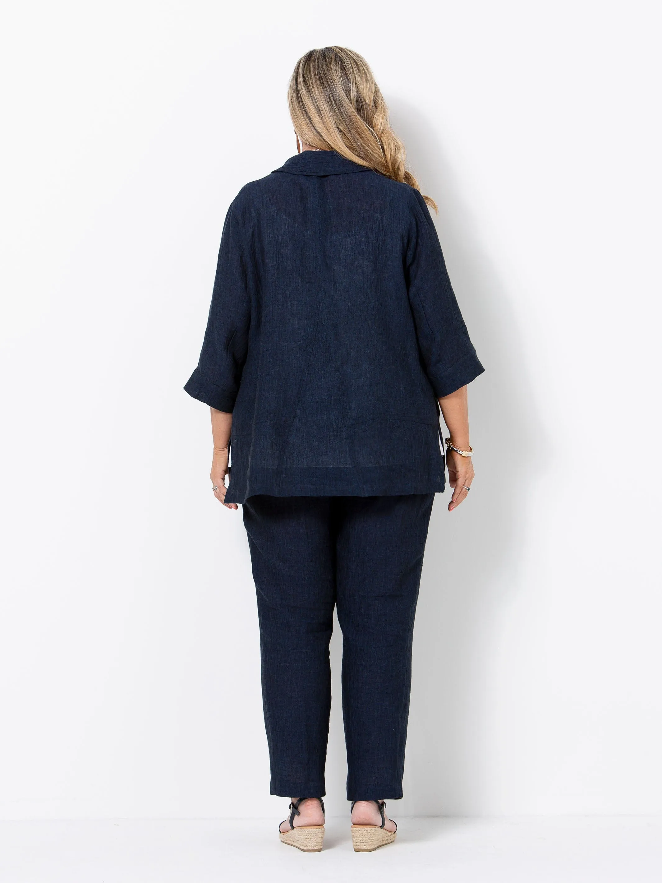 Indigo Crinkle Linen Slim Pant