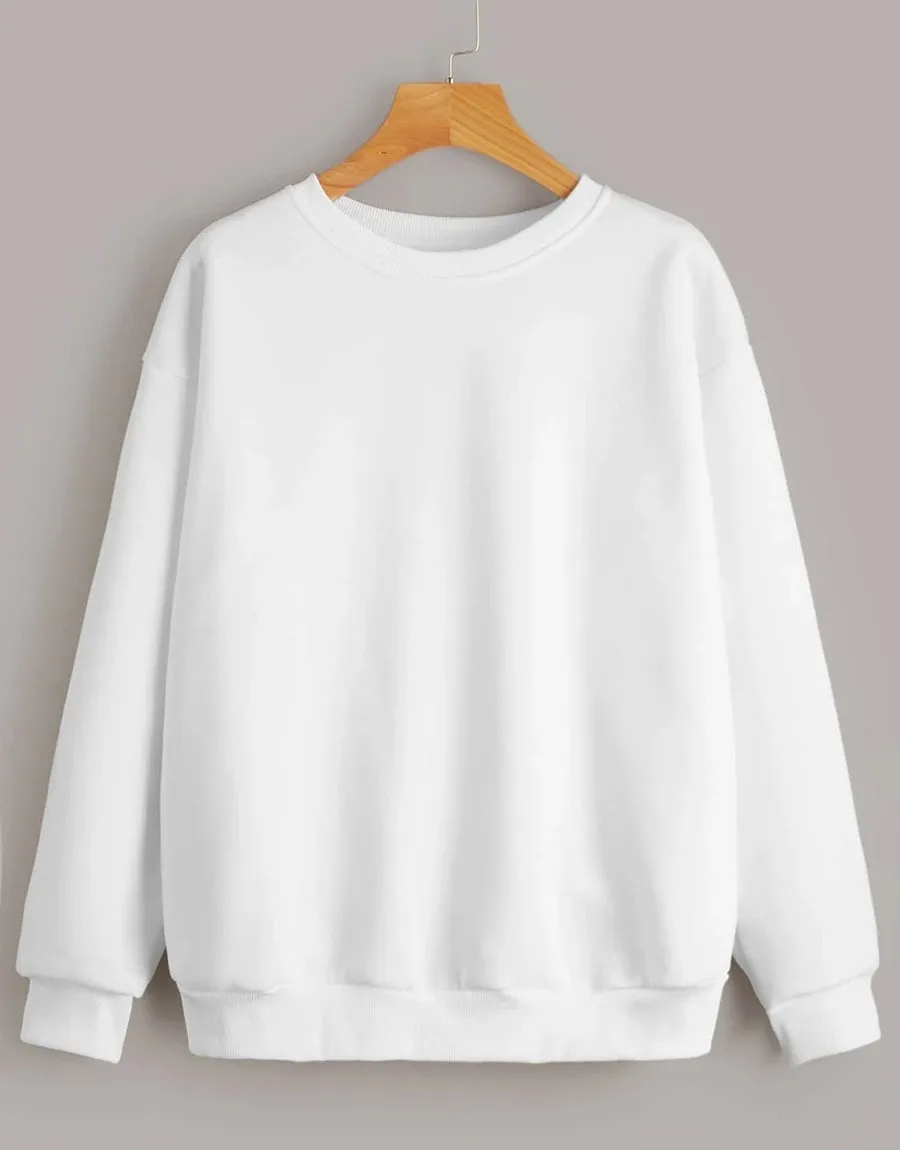 Jia Women'S Solid Terry Sweat Shirt-Off White