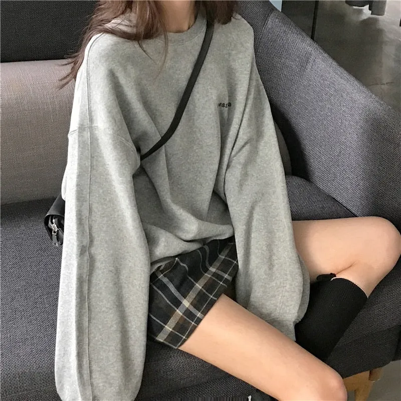 Joskaa Christmas Gift No Hat Hoodies Women Simple All-match Korean-style Loose Leisure Sweatshirts Student Thin Comfortable Trendy Patchwork Ulzzang