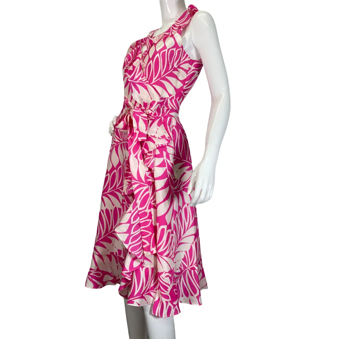 Kate Spade Vibrant Pink Tropical Leaf Wrap Dress