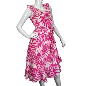 Kate Spade Vibrant Pink Tropical Leaf Wrap Dress