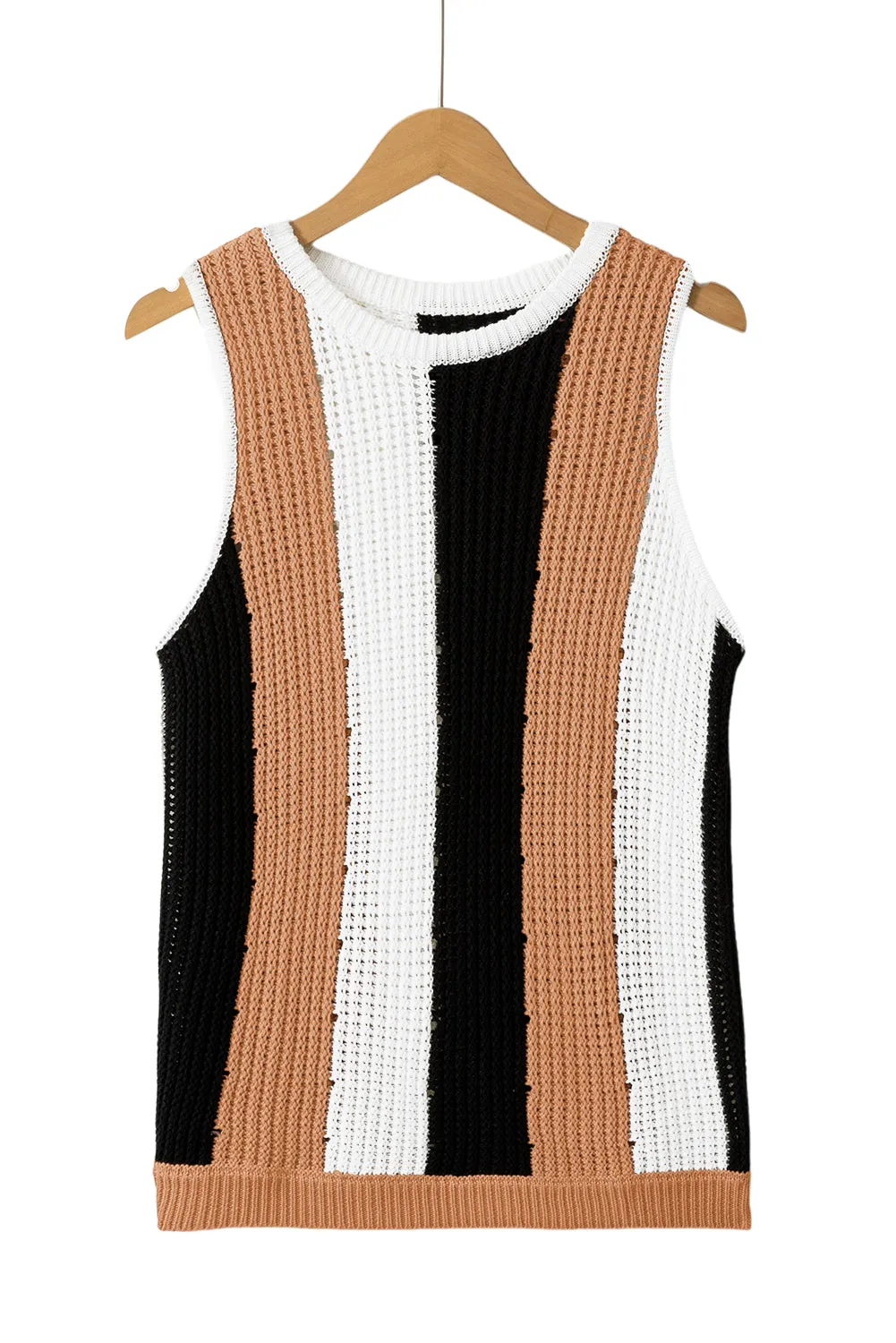 Khaki Stripe Color Block Sleeveless Knitted Sweater Vest