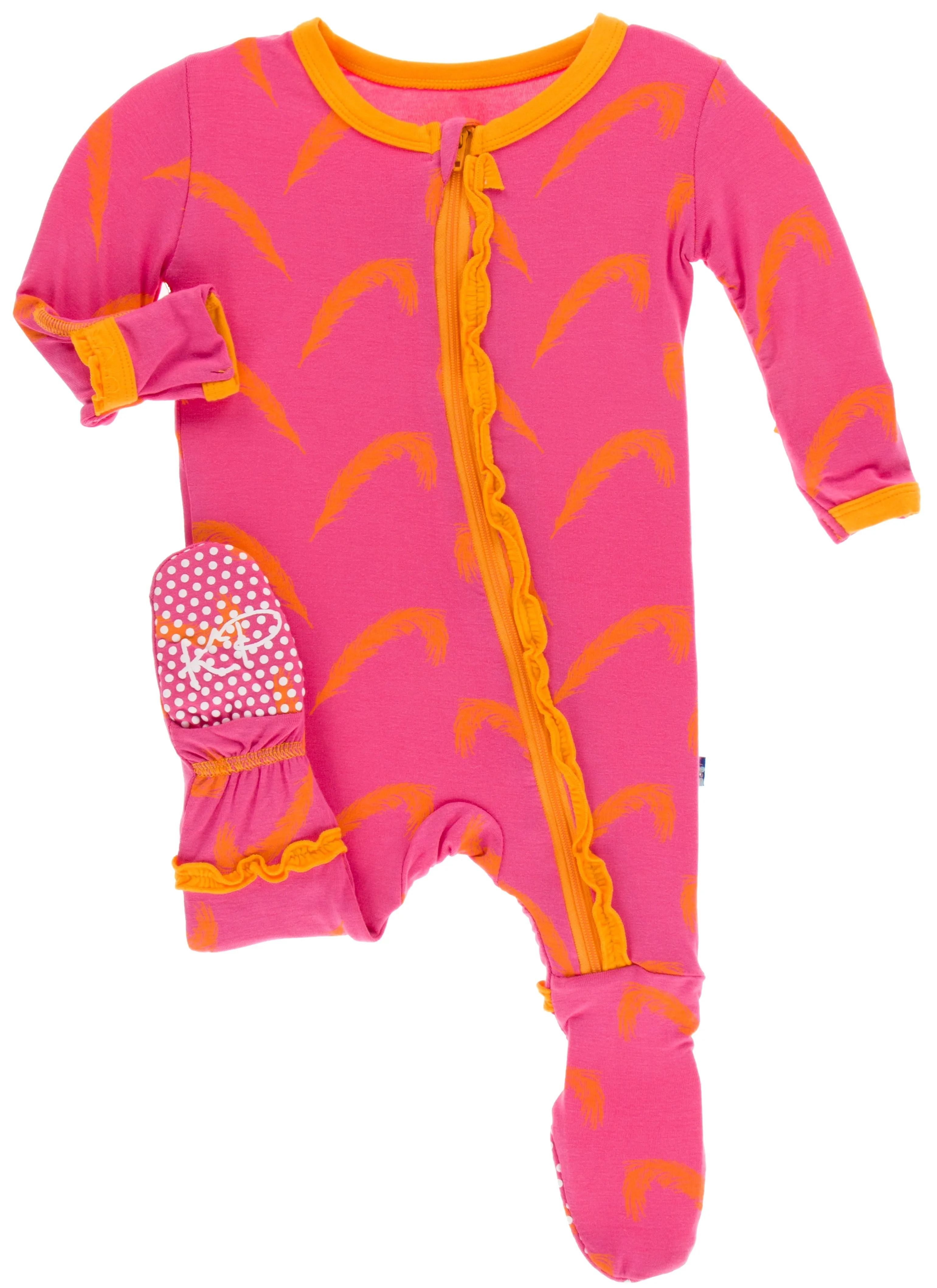 KicKee Pants Carnival Feathers Layette Classic Ruffle Footie with Zipper