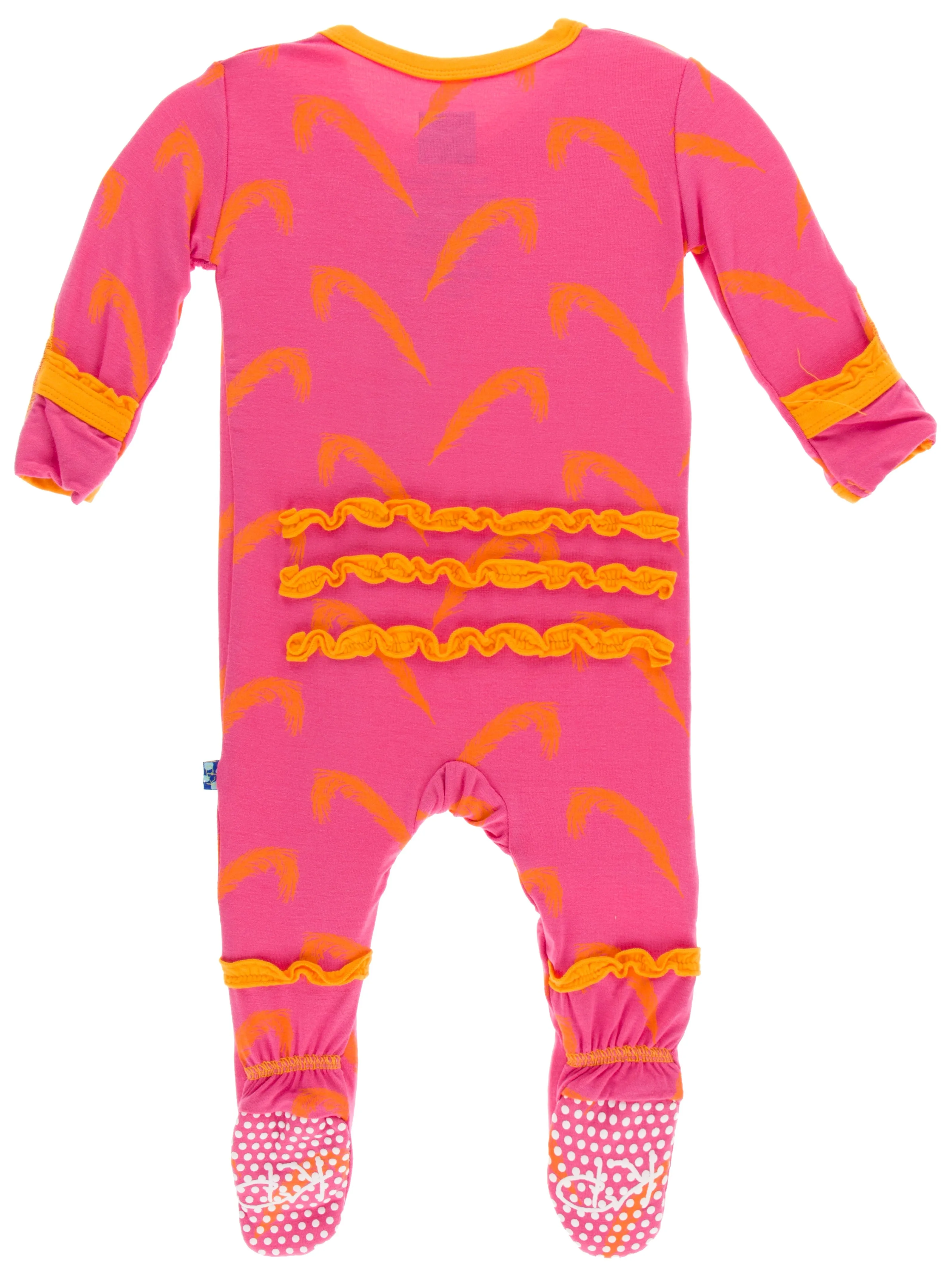 KicKee Pants Carnival Feathers Layette Classic Ruffle Footie with Zipper