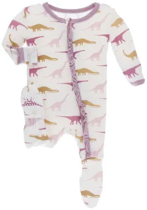 KicKee Pants Natural Sauropods Classic Ruffle Footie with Zipper