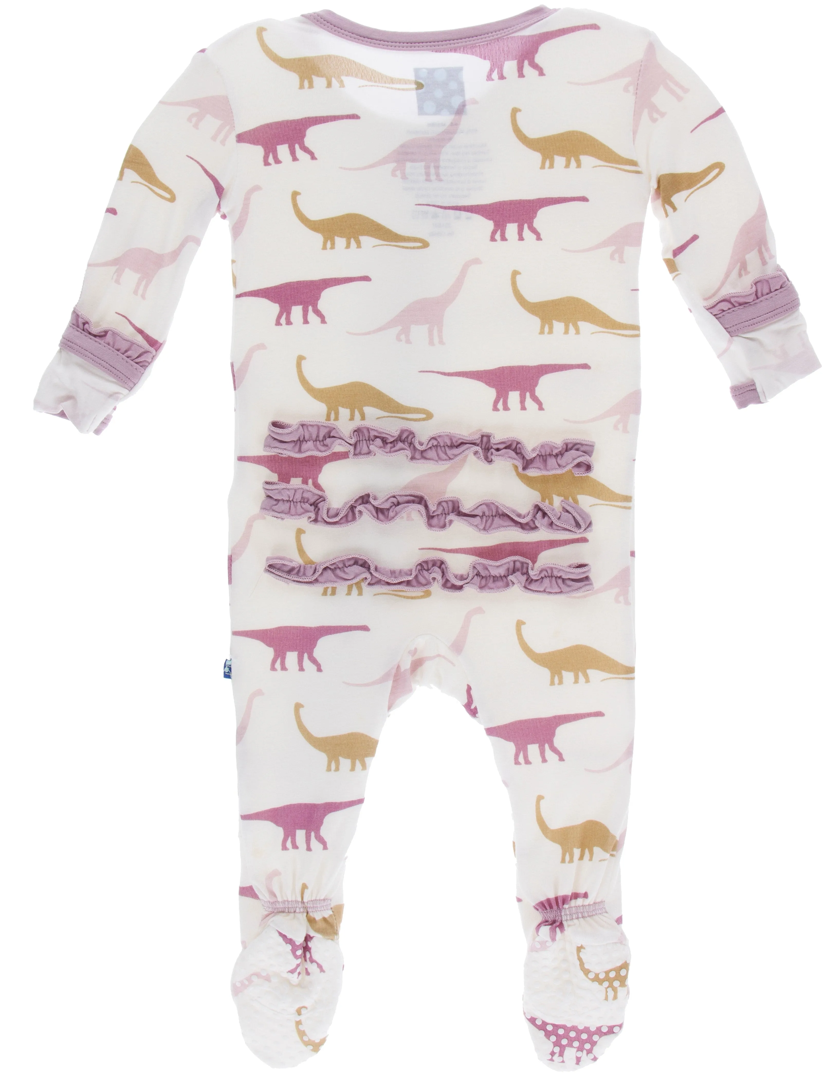 KicKee Pants Natural Sauropods Classic Ruffle Footie with Zipper