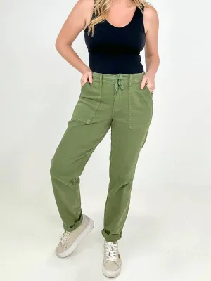 Ladies High Waist Olive Green Jessie Denim Jogger Pants