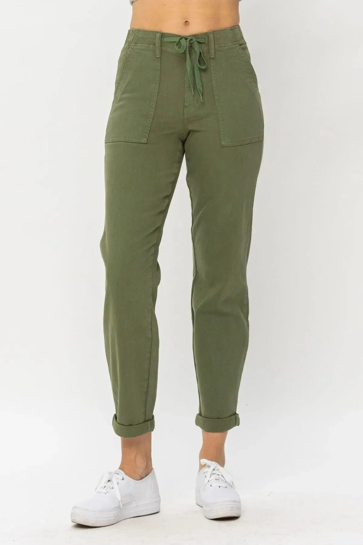 Ladies High Waist Olive Green Jessie Denim Jogger Pants