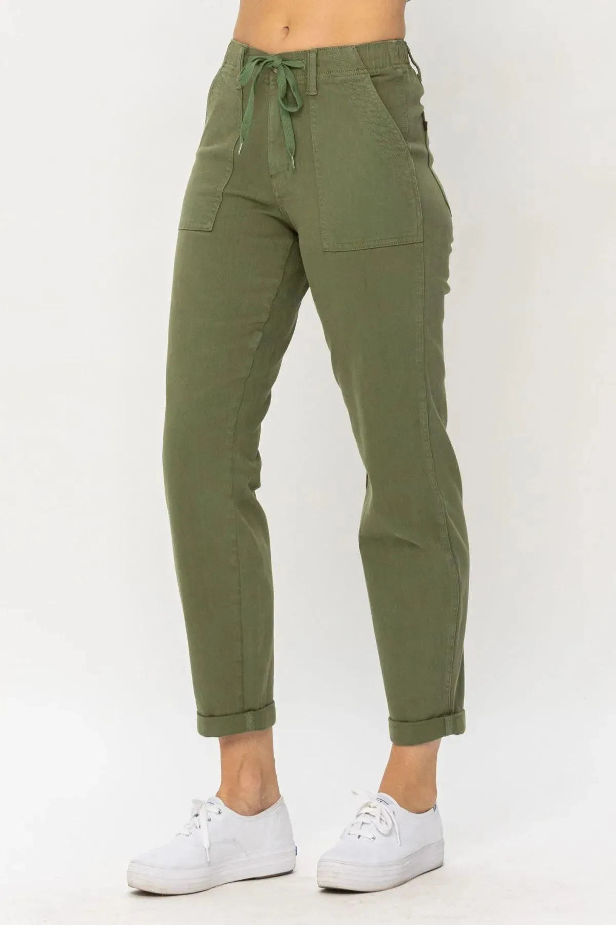 Ladies High Waist Olive Green Jessie Denim Jogger Pants