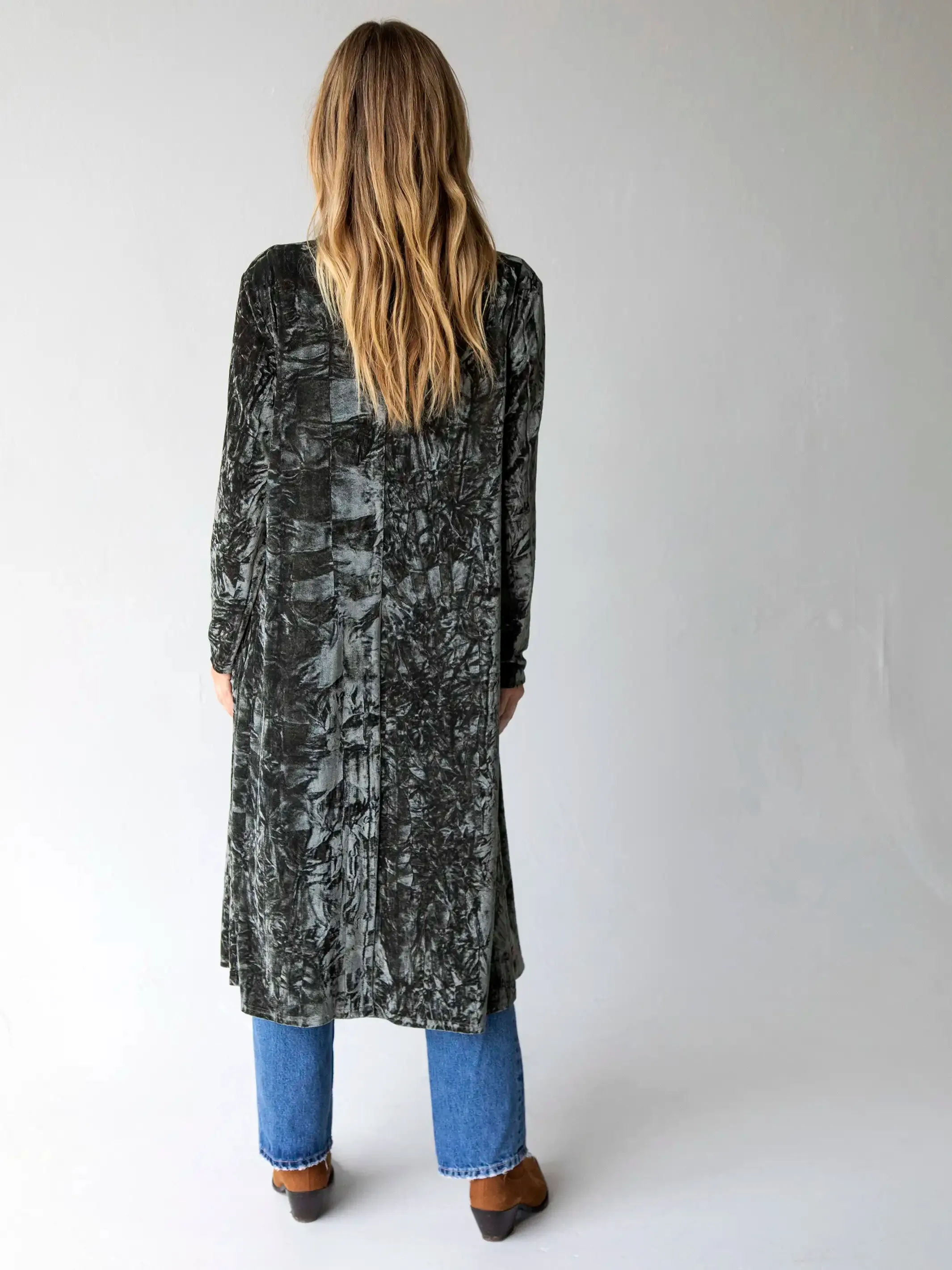 Lennon Long Velvet Duster - Olive