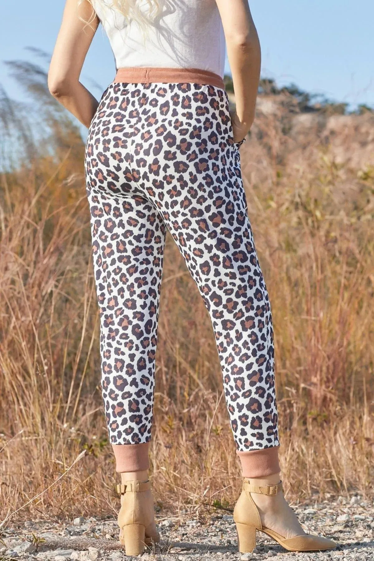 Leopard Print Elastic Waist Jogger Pants