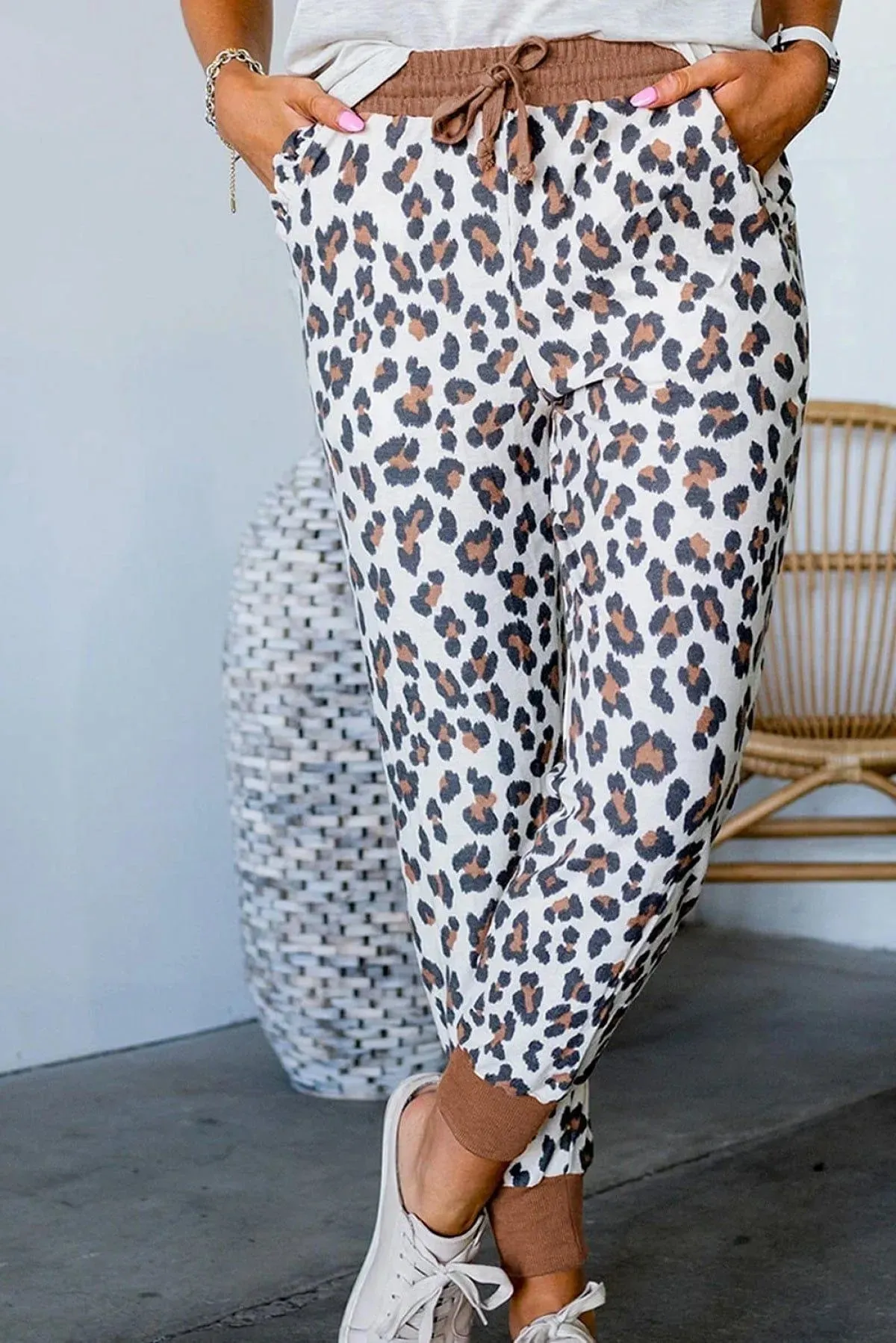 Leopard Print Elastic Waist Jogger Pants