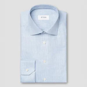 Light Blue Micro Check Cotton Tencel™ Contemporary Fit Shirt - ETON