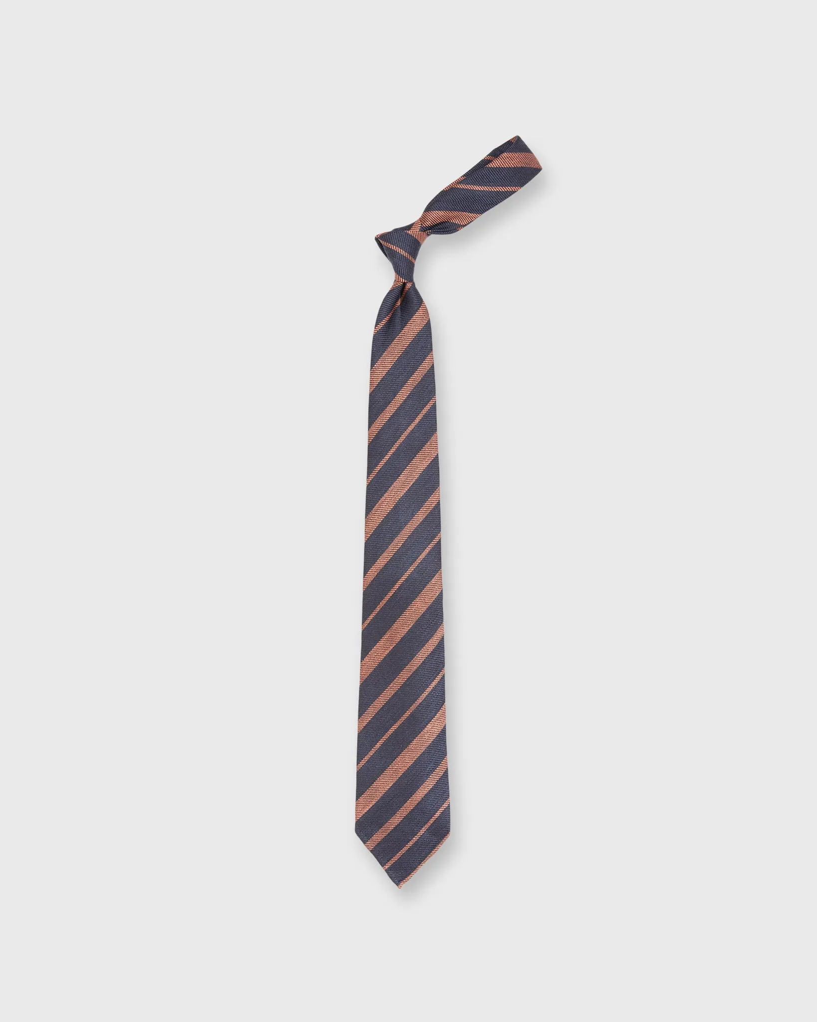 Linen/Silk Woven Tie in Navy/Orange Stripe