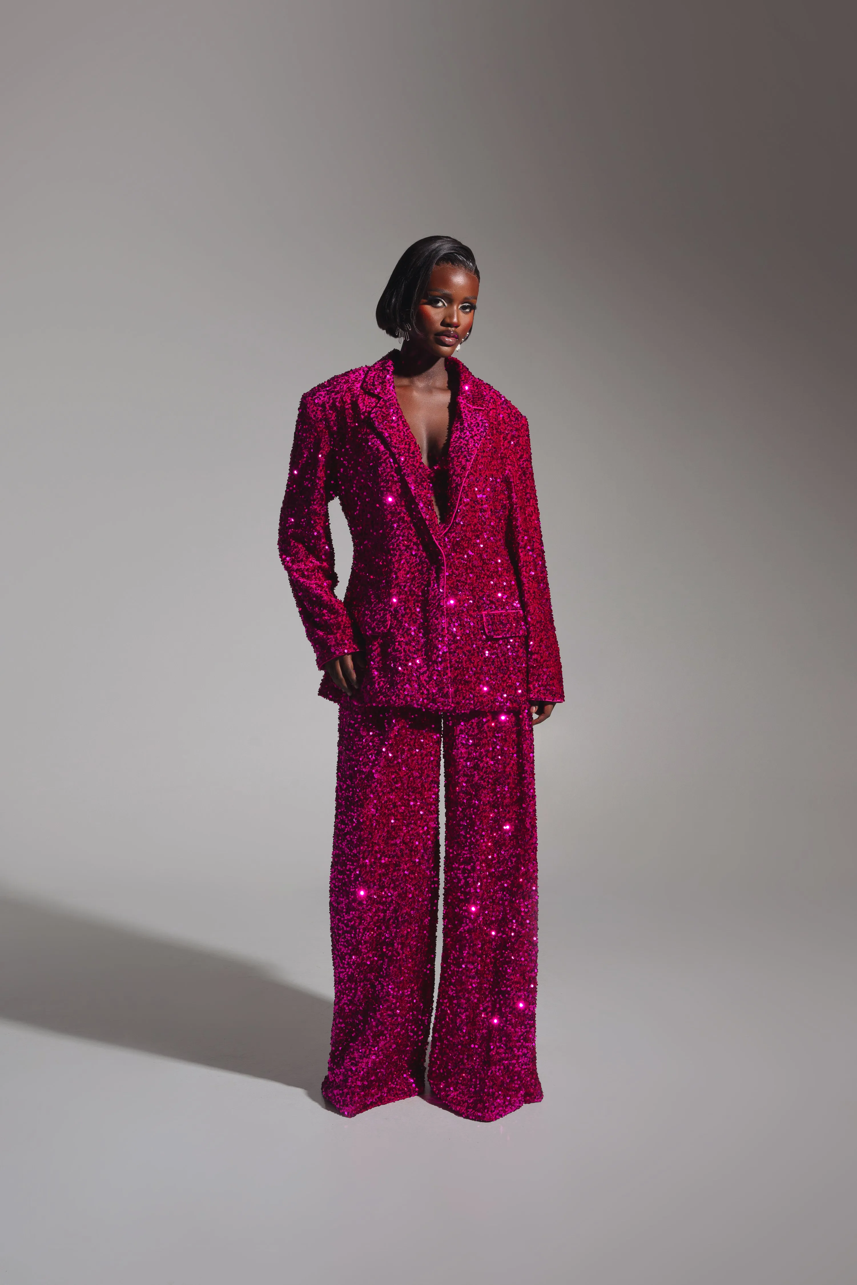 LIZA Sequin Blazer in MAGENTA