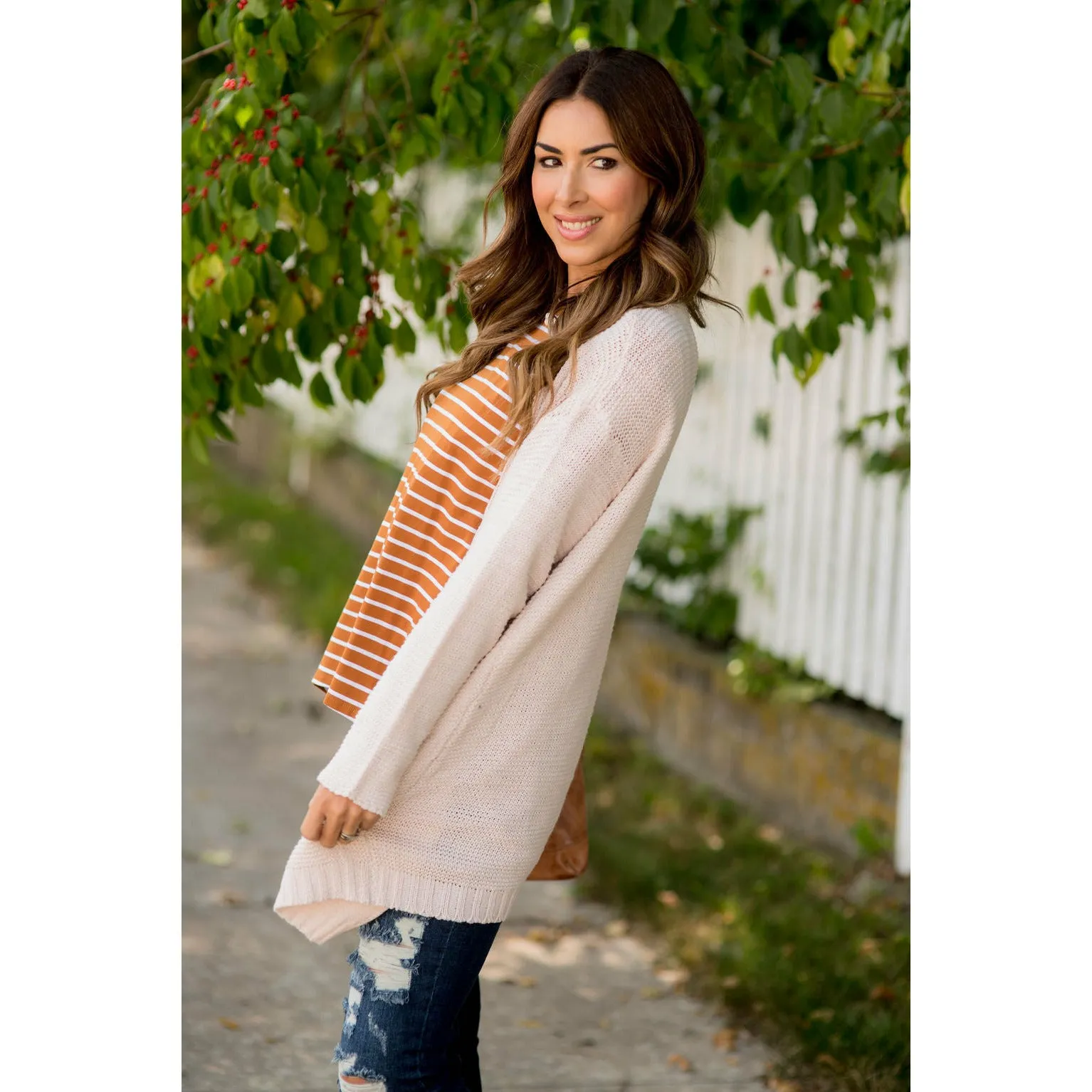 Loose Knit Tunic Pocket Cardigan