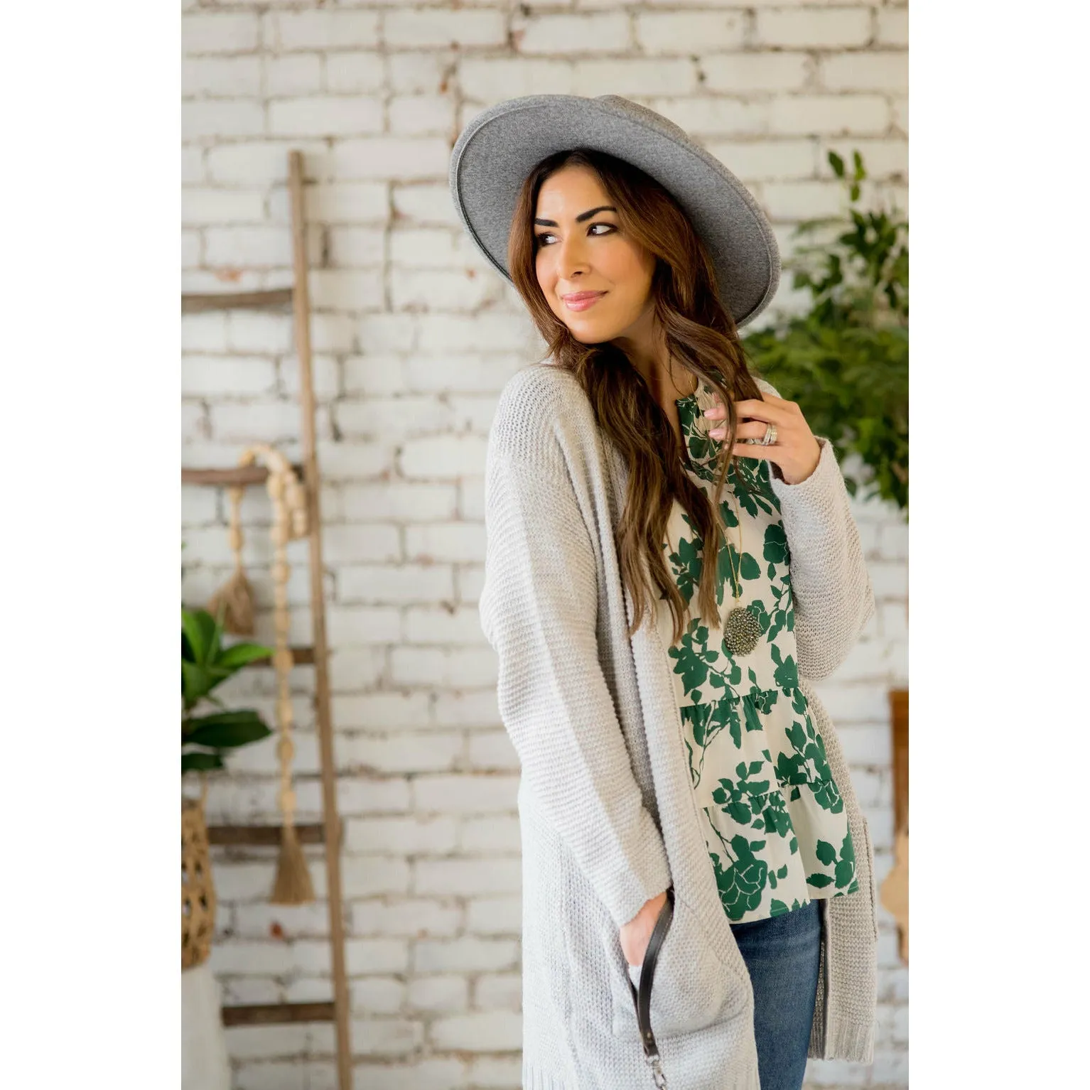 Loose Knit Tunic Pocket Cardigan