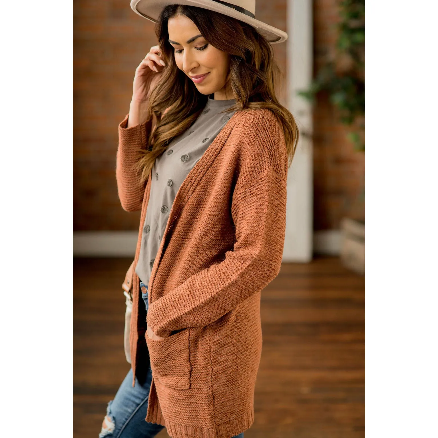 Loose Knit Tunic Pocket Cardigan