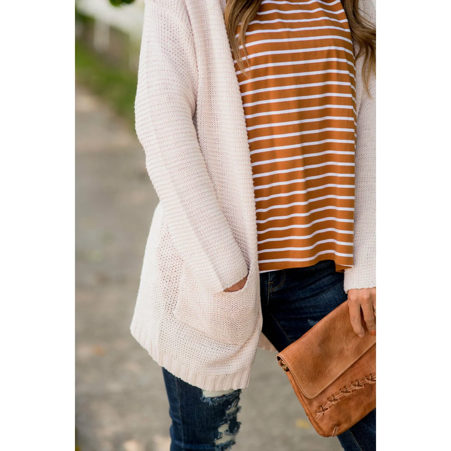 Loose Knit Tunic Pocket Cardigan