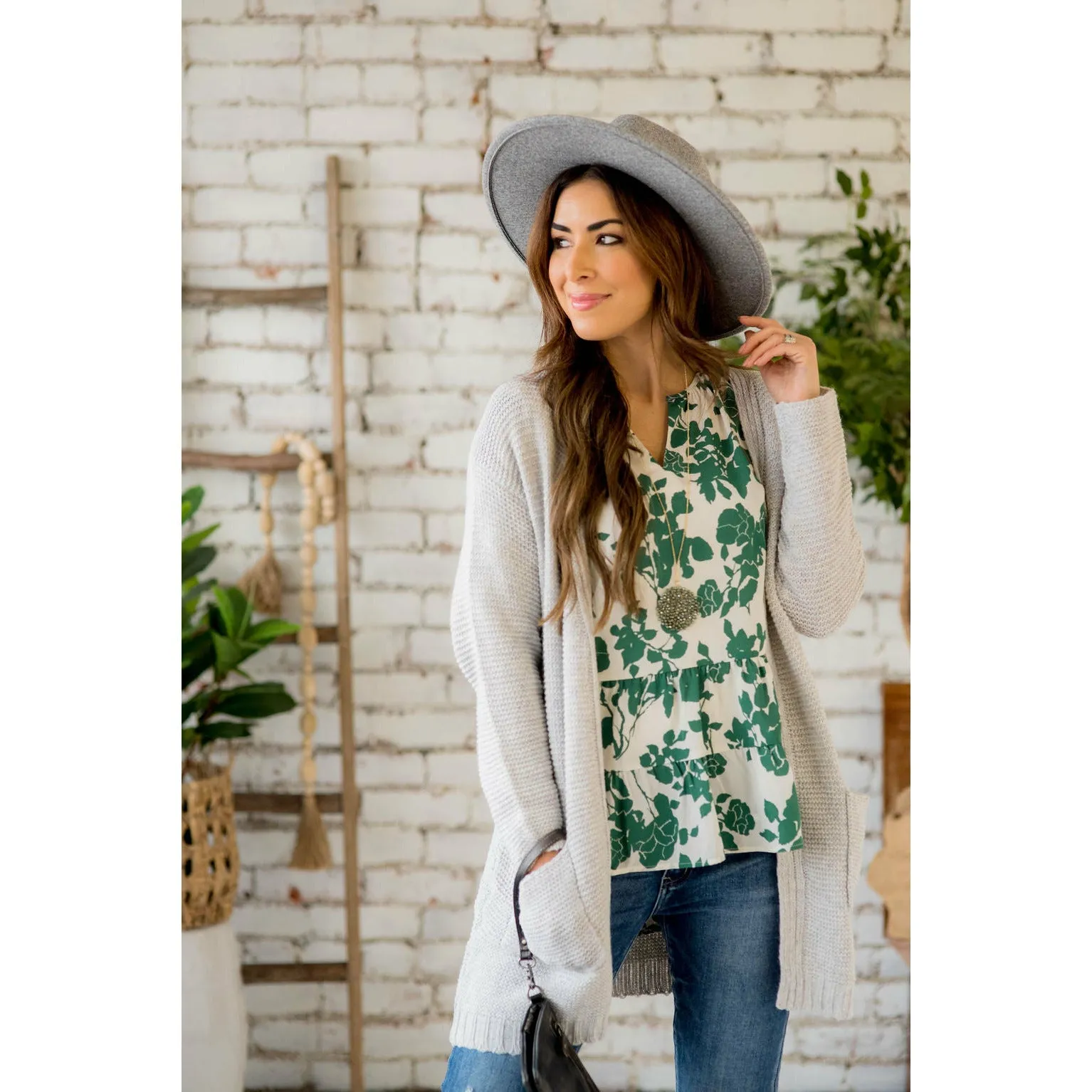 Loose Knit Tunic Pocket Cardigan