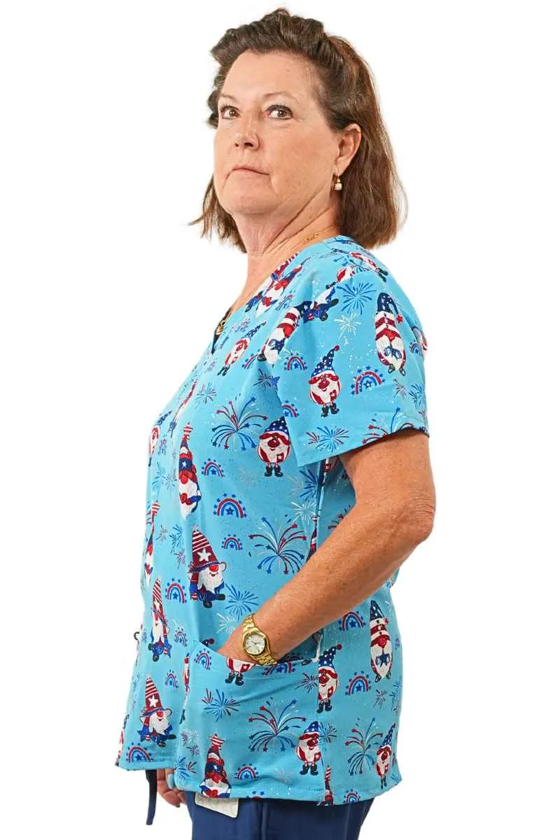 Luv Scrubs by MedWorks Women's Print Scrub Top | Star Spangled Gnomes