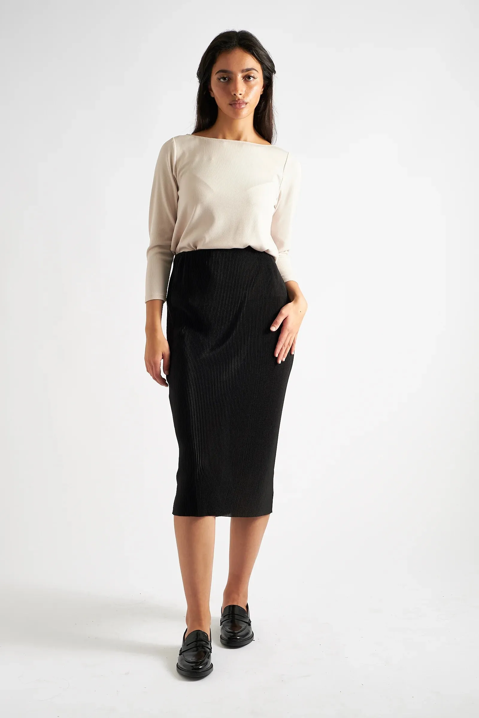 Maylis Pleat Midi Skirt Black