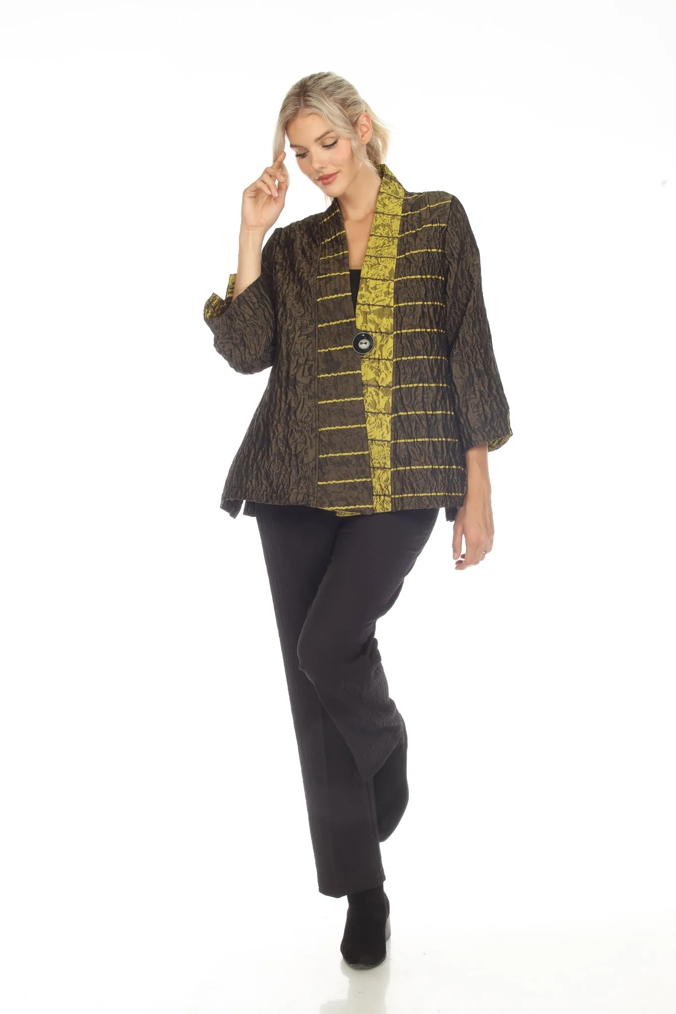 Moonlight Mixed-Stripe One-Button Jacket in Gold/Olive - 2969