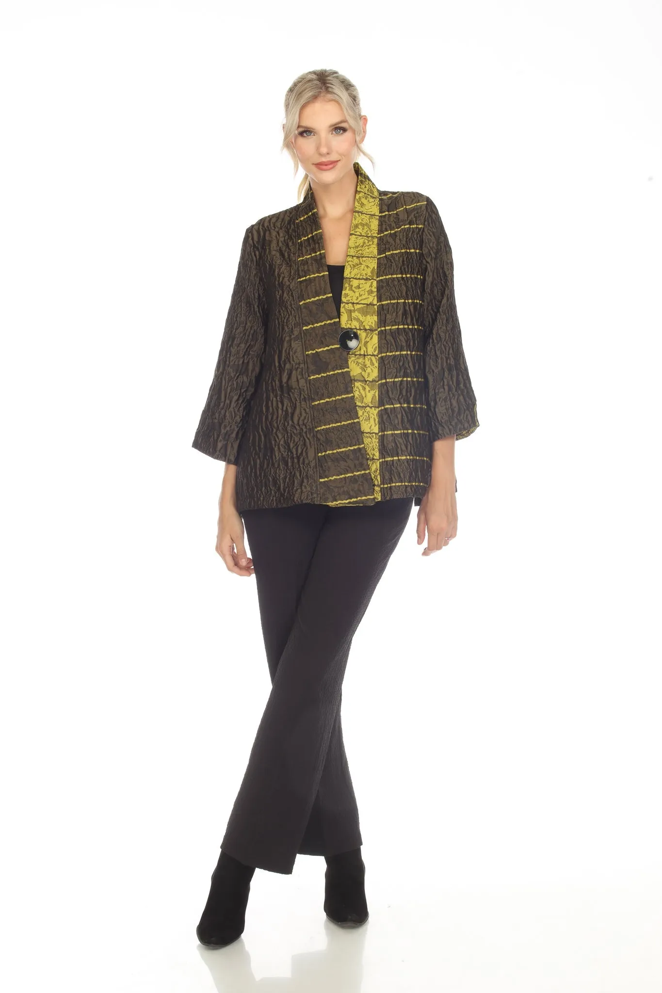 Moonlight Mixed-Stripe One-Button Jacket in Gold/Olive - 2969