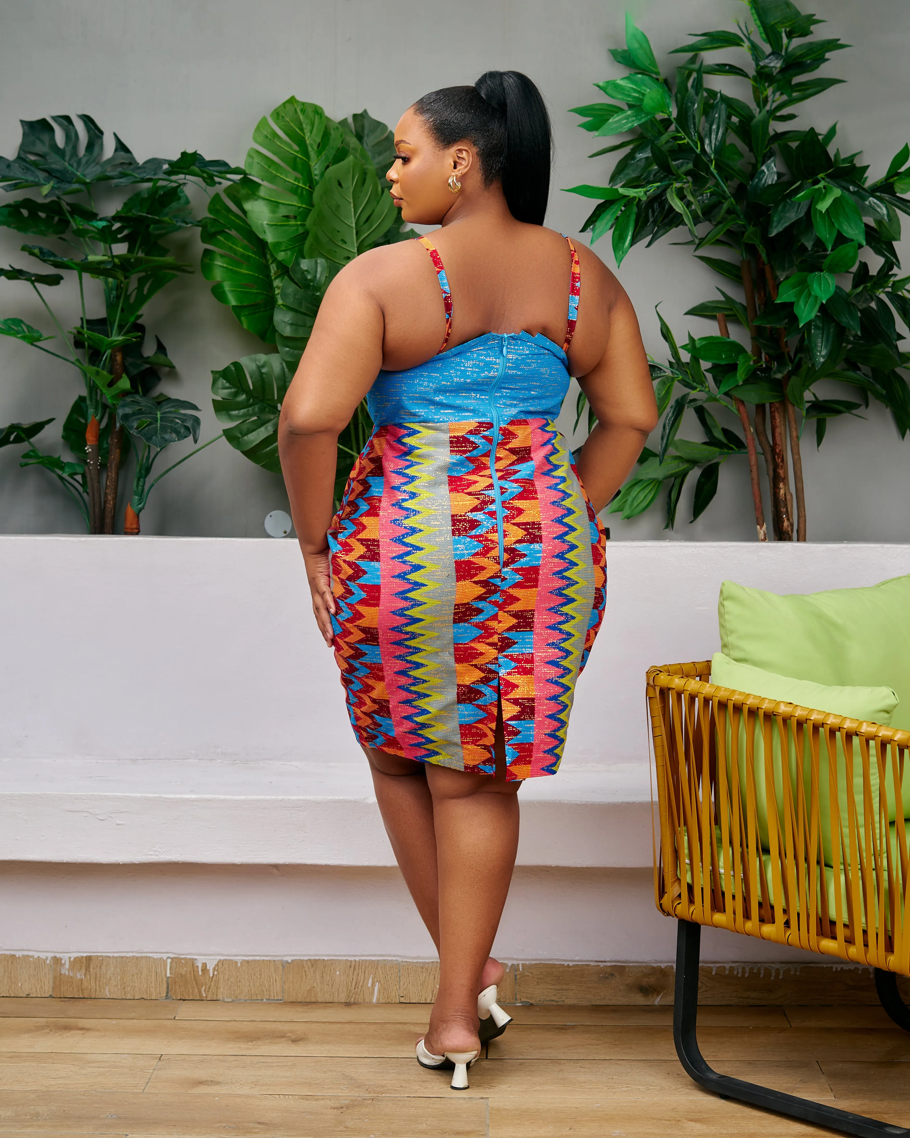 New in African Print Kente Corset Midi Dress - Nkem