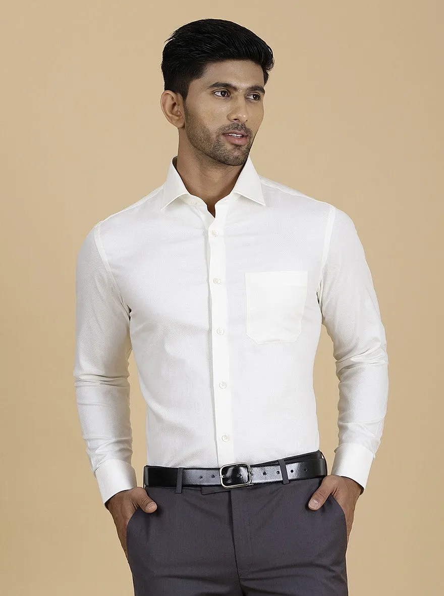 Off White Solid Slim Fit Formal Shirt | Metal