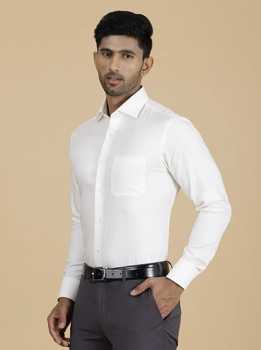 Off White Solid Slim Fit Formal Shirt | Metal