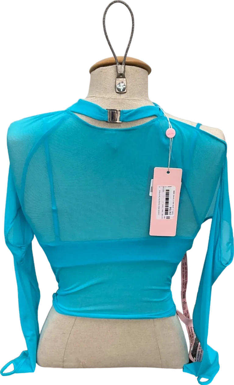 Oh Polly Aqua Sheer Mesh Long Sleeve Top UK 8