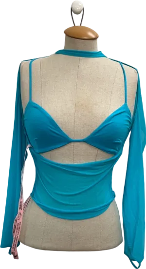 Oh Polly Aqua Sheer Mesh Long Sleeve Top UK 8