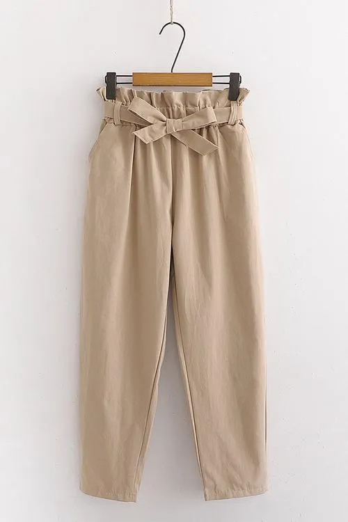 Pockets Belted Straight-leg Pants