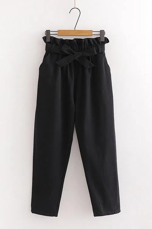 Pockets Belted Straight-leg Pants