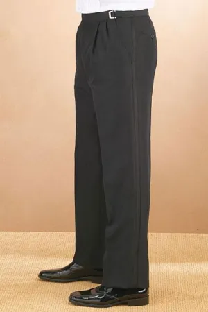 "George" Black Polyester Pleated Tuxedo Pants